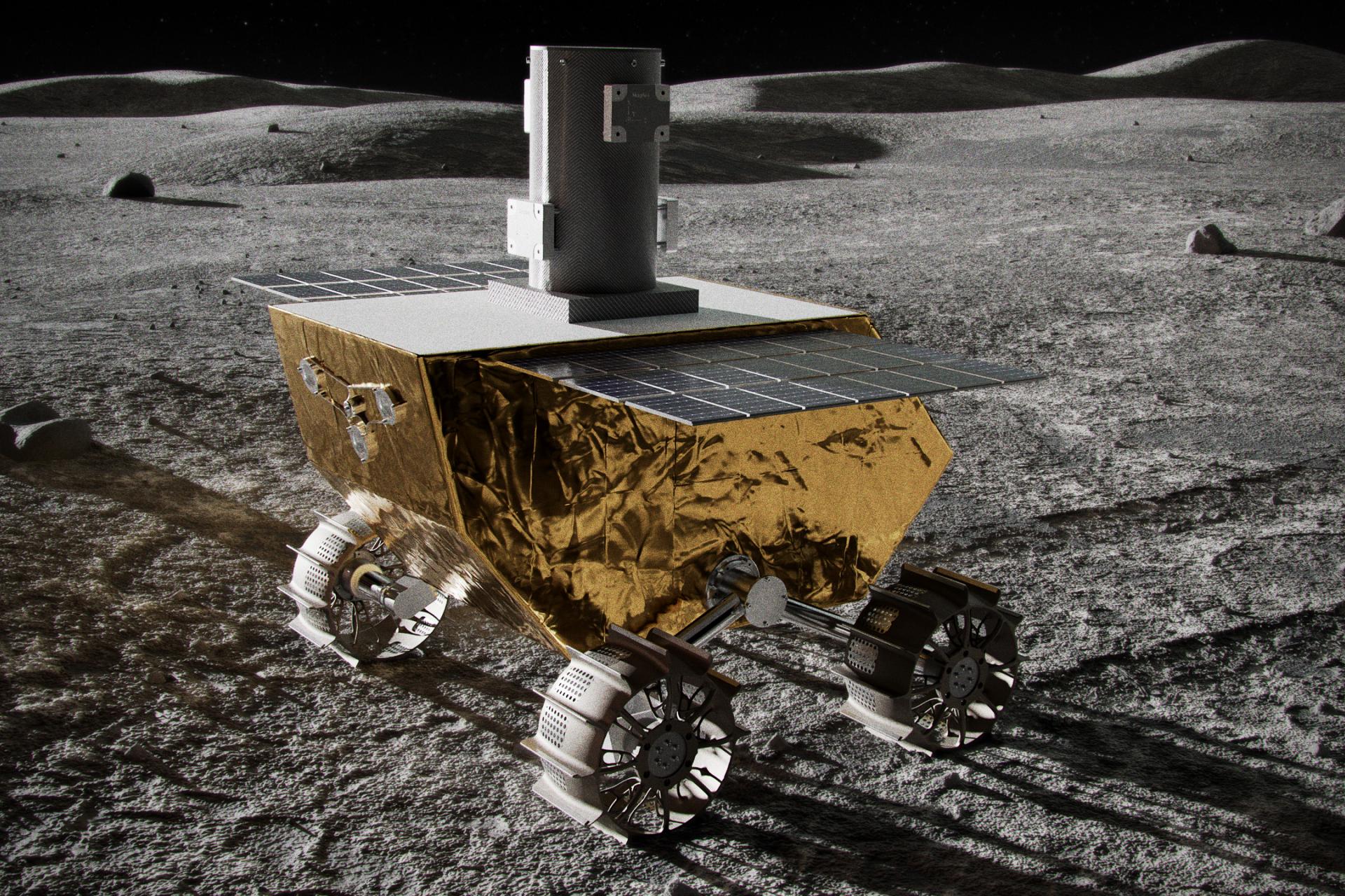 Artist’s impression of the Lunar Vertex rover on the surface of the Moon