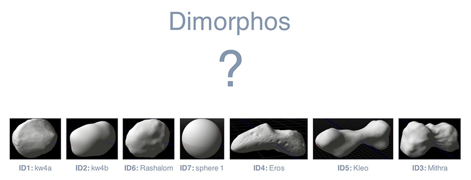 Slide showing 3D constructions of possible shapes of Dimorphos