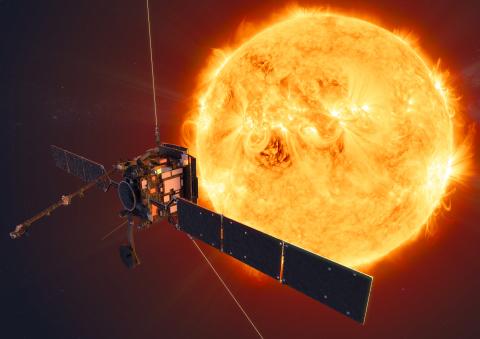 Artist's illustration of Solar Orbiter approaching the Sun